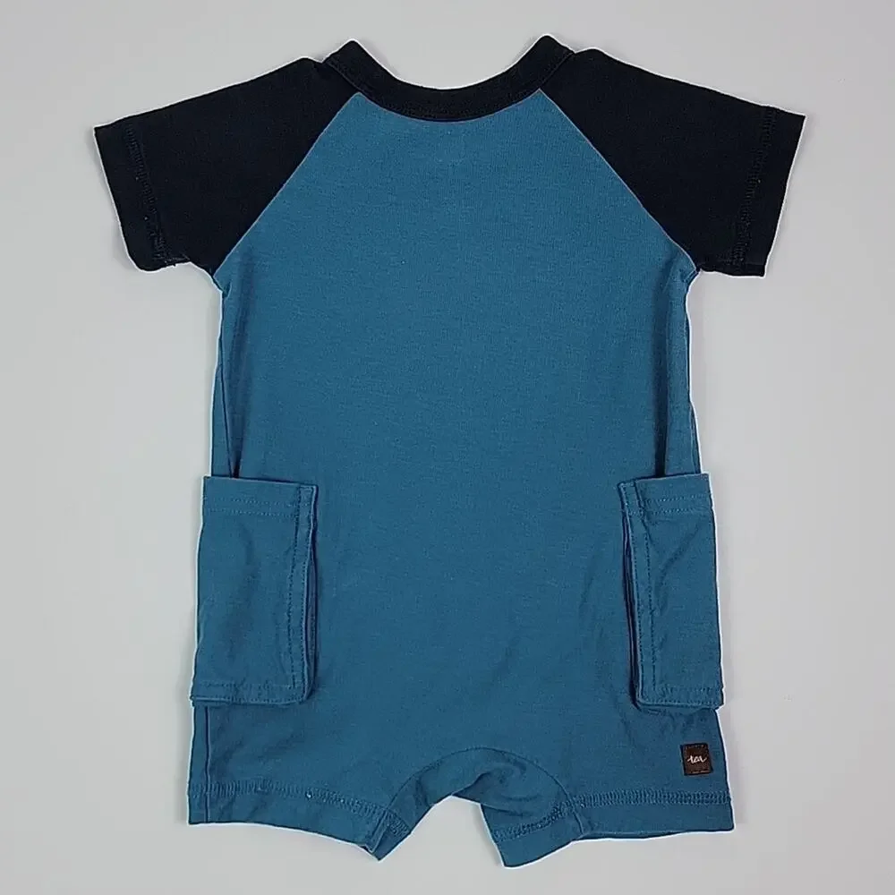 Janie and Jack Tea Collection Romper Shorts Orange Khaki Blue Bundle 6-12 Months